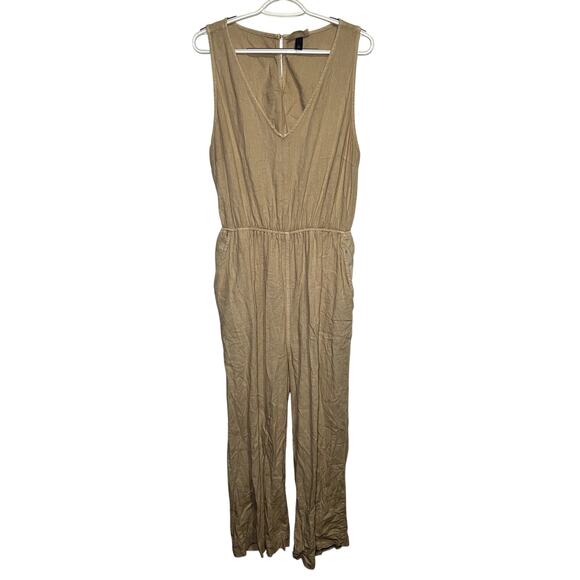 Universal Thread tan cut out sleeveless linen jumpsuit womens XL lagenlook - Picture 1 of 11